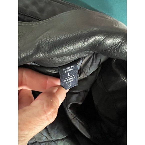 Tommy Hilfiger Mens Faux Leather Jacket Coat Black Waist Length Collared L - Picture 9 of 12
